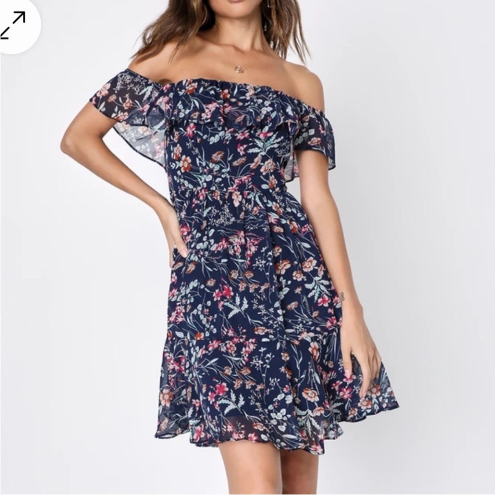 Lulus Off-Shoulder Navy Floral Summer Dress